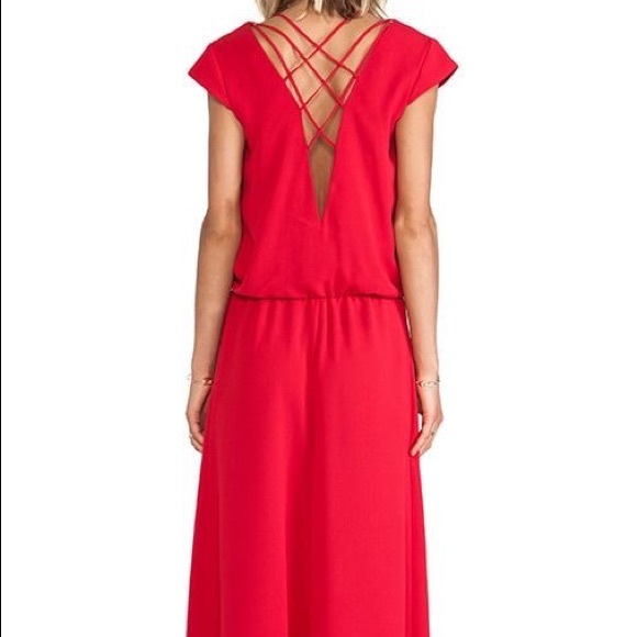 ba&sh Wolga Strappy Maxi Dress Gown Cherry Red - Picture 3 of 3